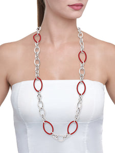 STELLA COLLECTION STERLING SILVER NECKLACE - CORAL RED