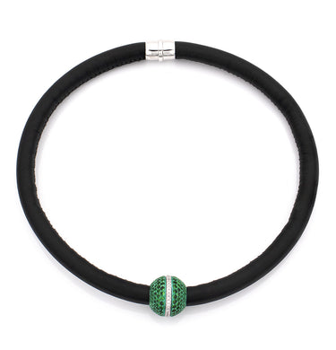 BARBARELLA COLLECTION NECKLACE - BLACK LEATHER - GREEN